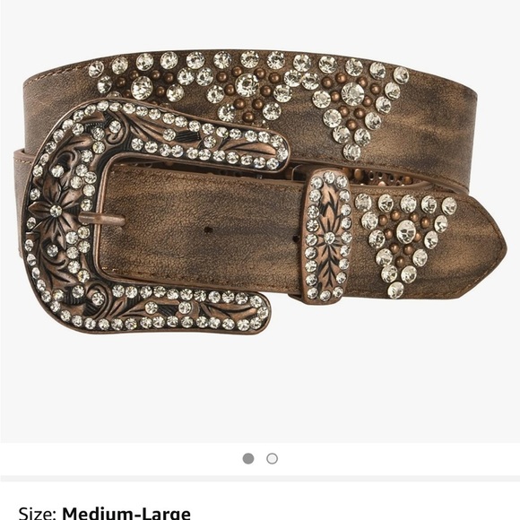 Shyanne New With Tags Brown Leather Belt with Bling Embellishments. Size M/L - Picture 1 of 10